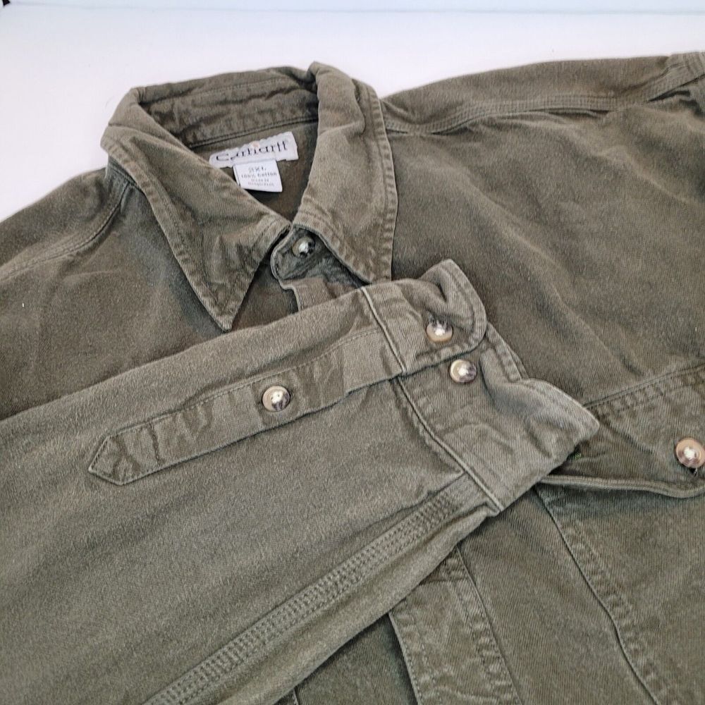 Carhartt 2 pocket outdoor workwear shirt men size 2XL Green Cotton Long Sleeve